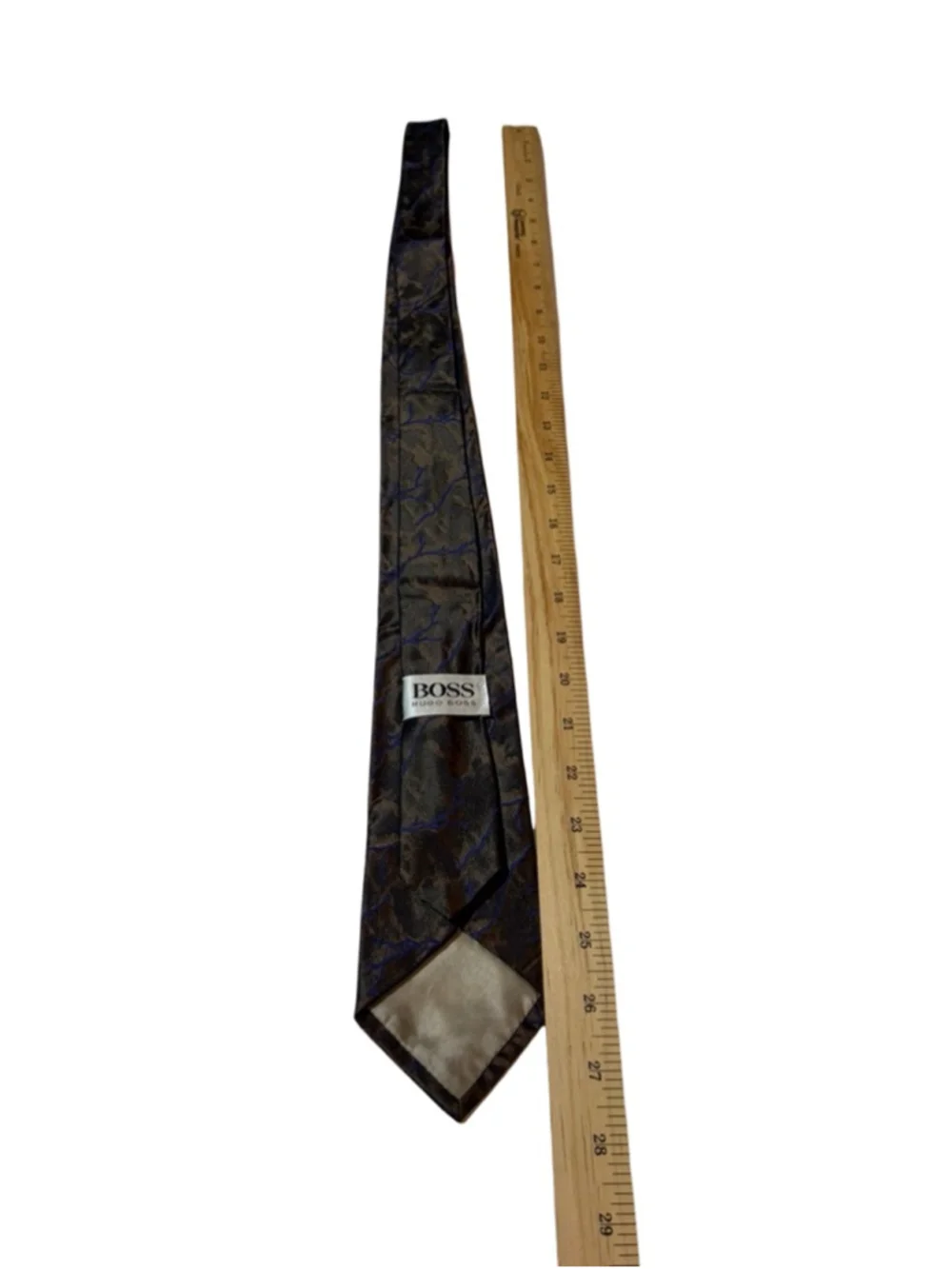 Hugo Boss Silk Tie Brown Abstract Camo Blue Branch Pattern Designer Luxury